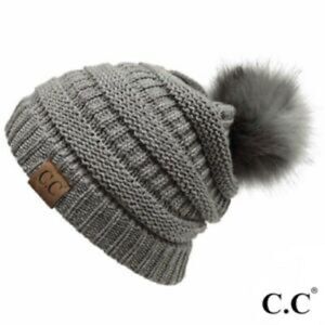 C.C Dark Gray Winter Trendy Pom Pom Beanie Hat